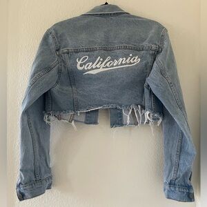 John Galt crop embroidered denim jacket